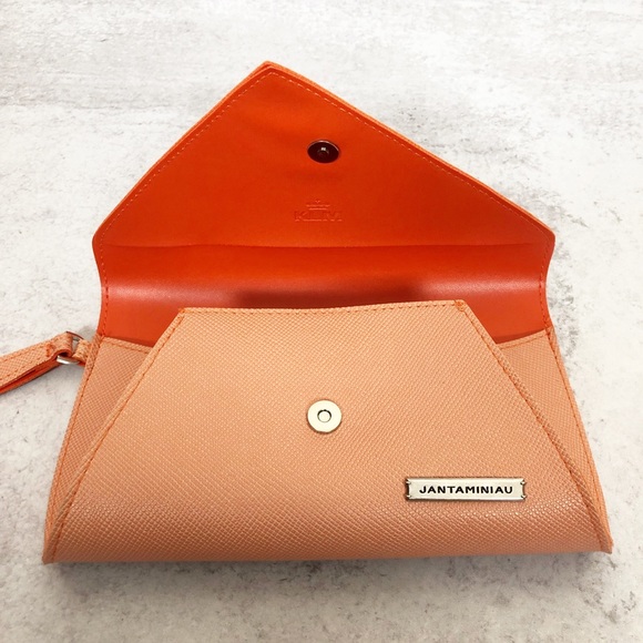 KLM Jantaminiau Orange Envelope Clutch Wristlet - Picture 4 of 8